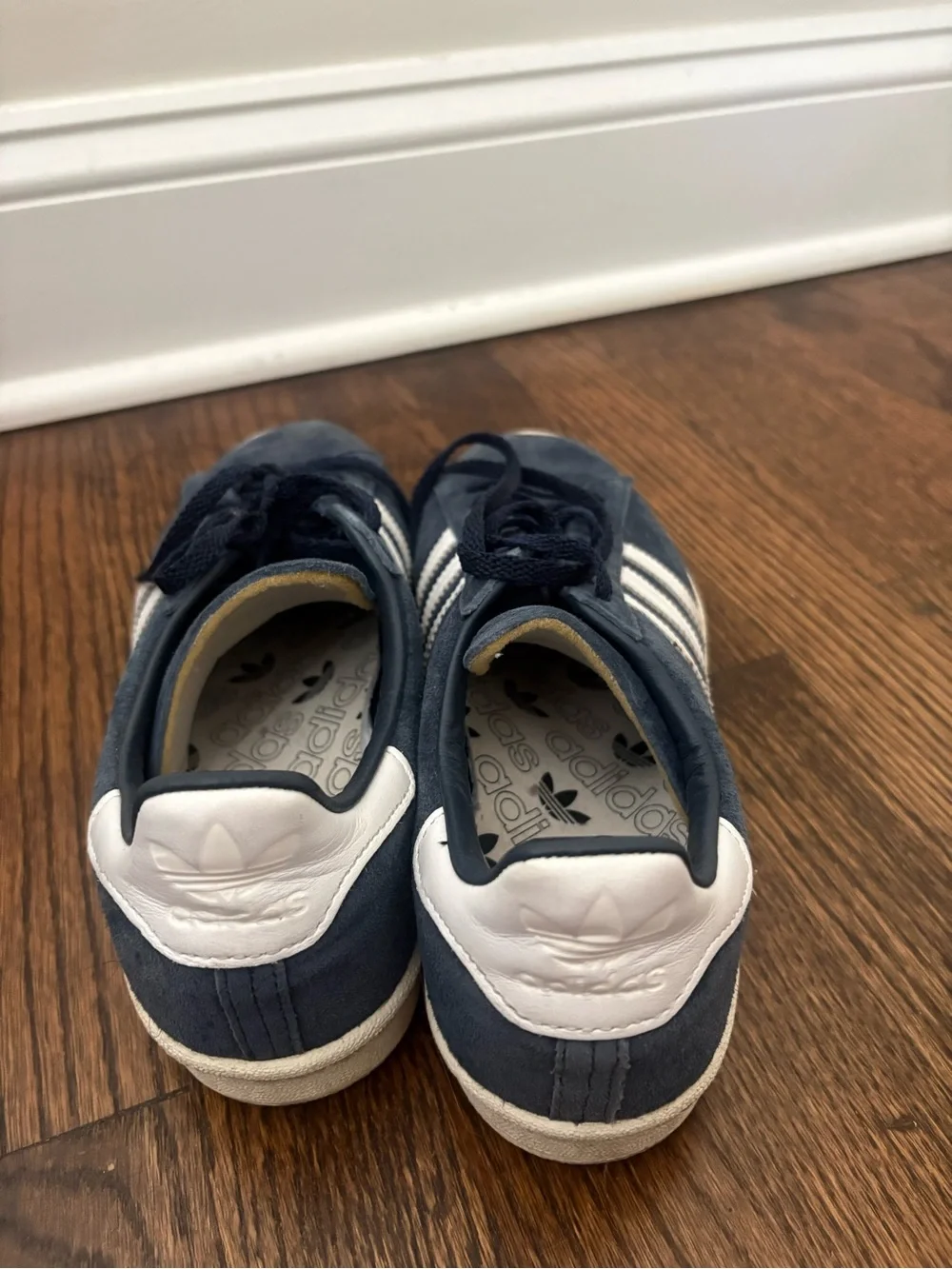 adidas Men’s Navy Suede Sneakers with White Stripes